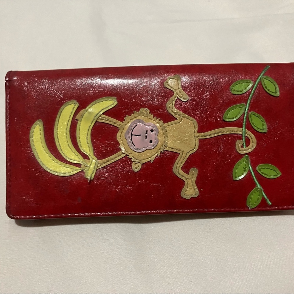 Red Wallet with Monkey and Banana Design